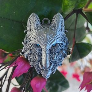Crystal Third Eye Wolf Sacred Geometry Animal Wolves Dog Coyote 3D Metal Pendant